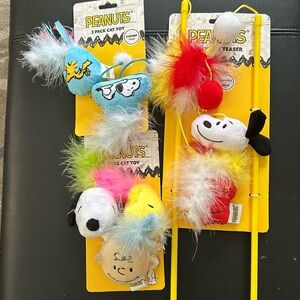Set of three Peanuts brand cat toys